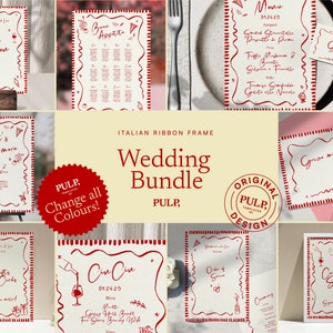 HOCHZEIT am Tag PAKET VORLAGEN | handgezeichnete & handgeschriebene einzigartige, lustige, illustrierte wunderliche Beschilderung | trendiger Wellenrand bunt | 0041