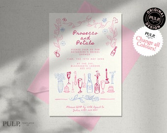 BRIDAL SHOWER template | petals and prosecco wedding shower | whimsical, hand drawn illustrated party invite | fun invitation | table | 0068