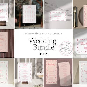 WEDDING on the day BUNDLE TEMPLATES | scallop wavy edge illustration | handwritten | printable | reception sign | squiggle fun | pink | 0010