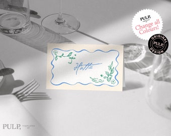 TABLE PLACE CARDS | wavy whimsical reception place setting | retro place setting | name cards | handwritten hand drawn | dinner party | 0046
