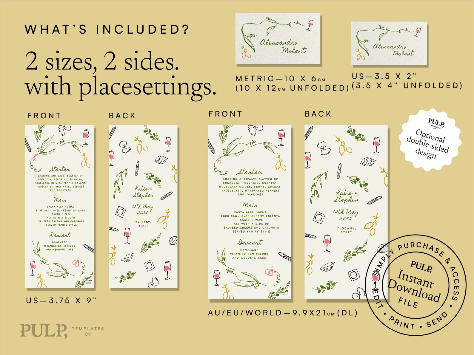 MENU + PLACE CARD Template | Hand Drawn & Handwritten Scribble ...