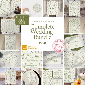 KOMPLETTE HOCHZEIT PAKET Vorlagen **A size (cm only)** | Handgezeichnete & handgeschriebene illustrierte wunderliche Beschilderung | Bunter Italiener | 0036