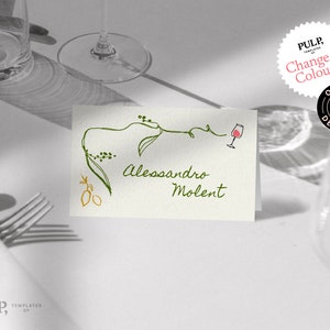 Plantilla TABLE PLACE CARDS / ilustraciones dibujadas a mano / Tarjetas de nombre caprichosas italianas y mediterráneas / funky peculiar escrito a mano / 0036