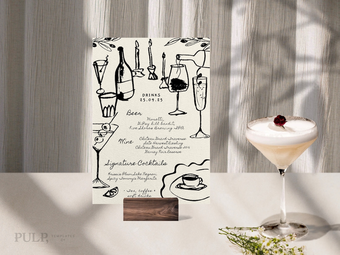 BAR DRINKS MENU Template Hand Drawn & Handwritten Scribble Illustrated ...