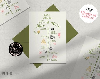 WEDDING TIMELINE CARD template | order of events | day details | Italian hand drawn illustrated icons | editable printable download | 0036