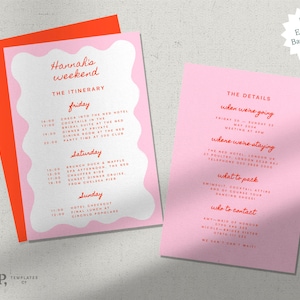 Bachelorette Weekend Itinerary Template: Pink & Red Party Plans (Printable Download) 0014