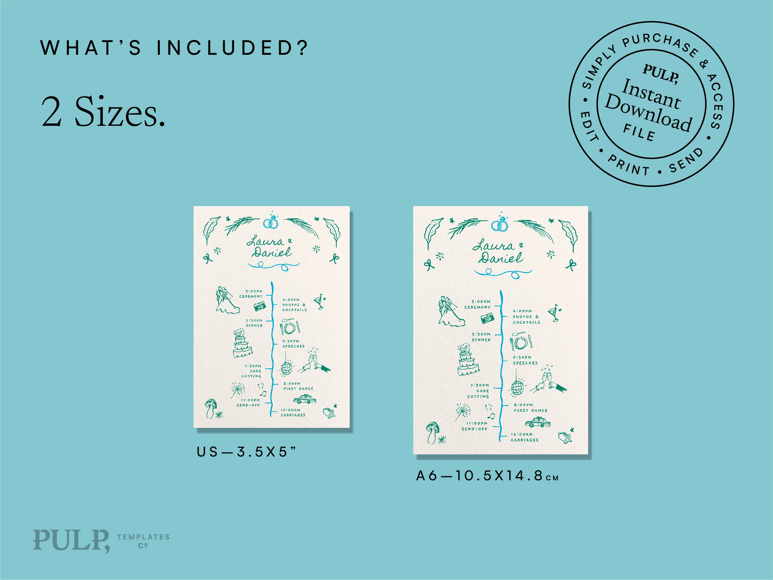 WEDDING TIMELINE CARD Template | Order of Events | Day Details | Funky ...