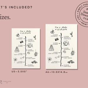 WEDDING TIMELINE CARD Template | Order of Events | Day Details | Funky ...