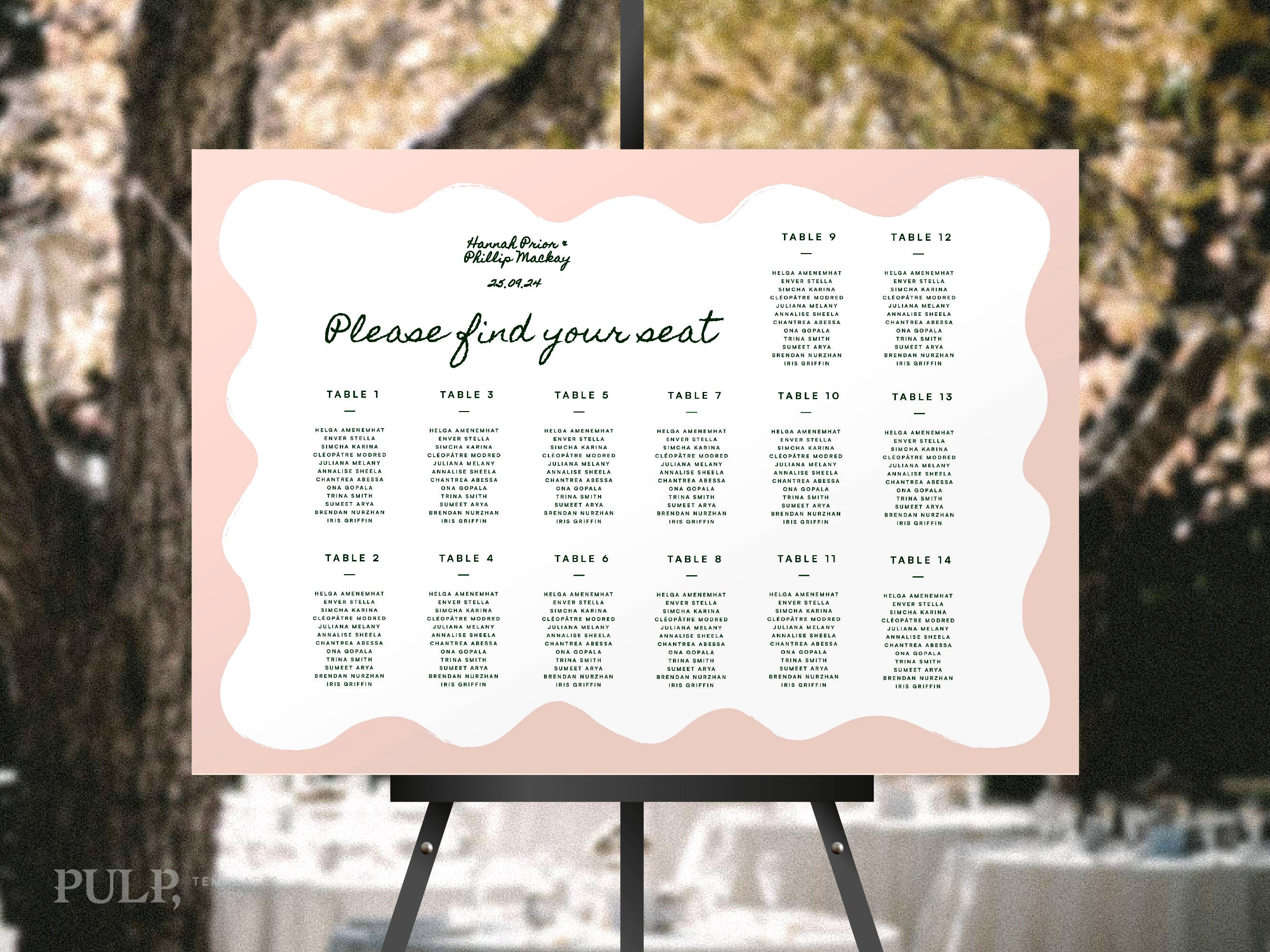 SEATING CHART TEMPLATE Landscape | Wedding Reception Seating Chart ...