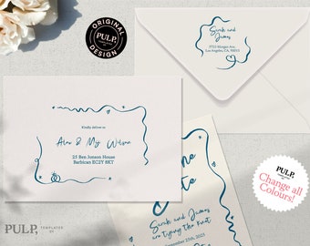 PRINTABLE ENVELOPE ADDRESS template | whimsical hand drawn illustration | wedding party invite | whimsical ribbon | 0041 b