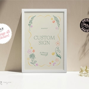 AANGEPASTE TEKEN SJABLOON | handgetekende illustraties | Handgeschreven lettertype | aangepaste bruiloftsborden | evenementenbord | afdrukbaar | wilde bloem | 0053