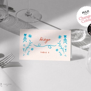 TARJETAS DE LUGAR DE MESA / ajuste de lugar de recepción de ilustración mexicana colorida / tarjetas de nombre / dibujado a mano escrito a mano / cena / 0033
