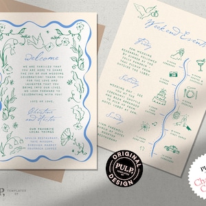 WEDDING WELCOME LETTER + timeline template | itinerary | welcome note | floral wavy edge | weekend events | handwritten hand drawn | 0046