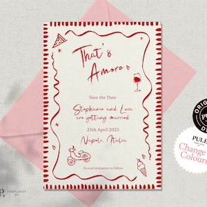 Modello SAVE THE DATE / illustrazioni italiane disegnate a mano con un bizzarro bordo ondulato / 0041