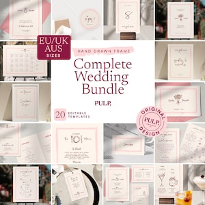 COMPLETE WEDDING BUNDLE templates **A sizes (cm) only** | Hand drawn & Handwritten funky illustrated Whimsical Signage | Colorful | 0038