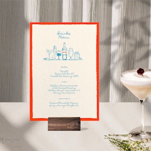 BAR + BEBIDAS MENÚ Plantilla / Dibujado a mano & Garabato escrito a mano ilustrado Menú de boda caprichoso / colorido / Digital imprimible /039