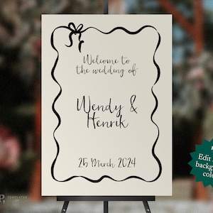 MODÈLE DE SIGNE DE BIENVENUE | ruban festonné bord ondulé rétro | cérémonie de mariage | accueil | douche de bébé | douche nuptiale | fête d'anniversaire | 0021