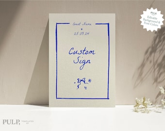 CUSTOM SIGN TEMPLATE | quirky hand drawn illustrations | Handwritten font | custom wedding signage | event sign | printable | blue | 0024