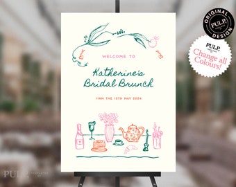 BRIDAL SHOWER welcome sign template | cute whimsical hand drawn + handwritten style font | colorful fun | bridal brunch | 0035