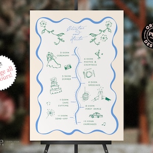 ORDER of EVENTS TEMPLATE | wedding timeline sign | handwritten and hand drawn illustrated icons | order of the day | whimsical floral | 0046
