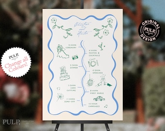 ORDER of EVENTS TEMPLATE | wedding timeline sign | handwritten and hand drawn illustrated icons | order of the day | whimsical floral | 0046