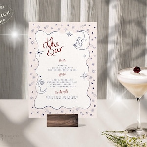 MENU BAR + BOISSONS Modèle |  Menu de mariage fantaisiste dessiné à la main et écrit à la main | Impression numérique géniale | 0062