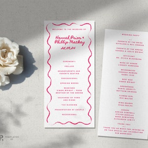 PROGRAMA DE CEREMONIA DE BODA / borde ondulado de vieira retro / plantilla de orden de servicio en estilo manuscrito / programa de boda de descarga instantánea /0010