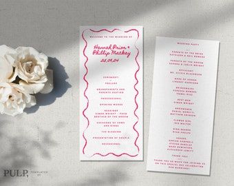 WEDDING CEREMONY PROGRAM | retro scallop wavy edge | order of service template in handwritten style | instant download wedding program |0010