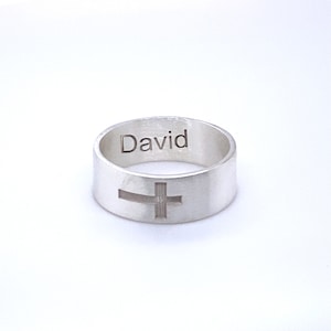 Name Ring for Men , Personalized Cross Men Rings , Cross Ring for Men , Silver Men Rings , Cool Men Ring , Cross Ring , Silver Name Ring