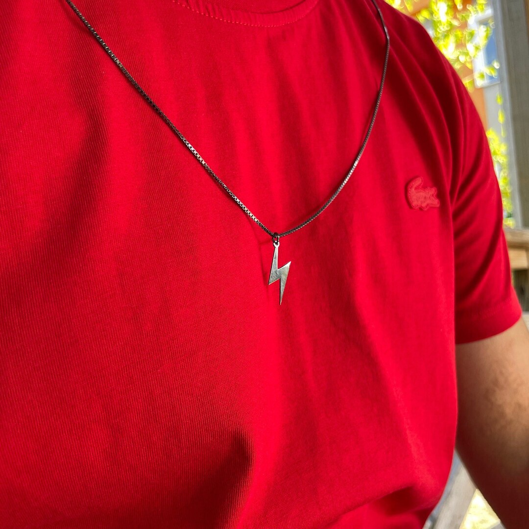 Lightning Bolt Necklace Black Lightning Necklace for Men Etsy