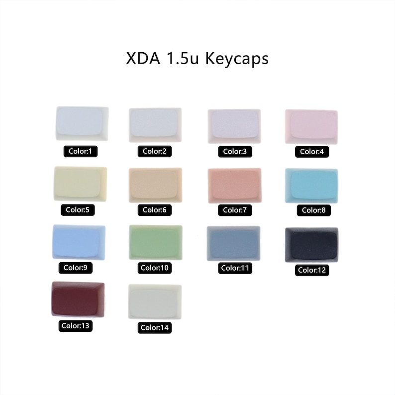 Puede incluir: Un conjunto de 14 teclas de diferentes colores para teclados mec&aacute;nicos. Las teclas est&aacute;n etiquetadas con los n&uacute;meros del 1 al 14, indicando el color de cada tecla.