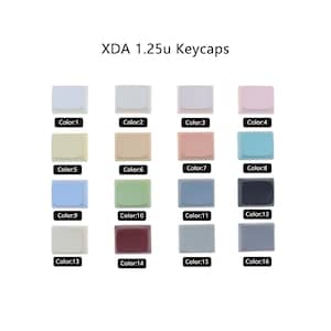 Puede incluir: Un conjunto de 16 teclas XDA 1.25u en varios colores, incluyendo blanco, beige, azul claro, rosa claro, verde, gris y gris oscuro. Las teclas est&aacute;n dispuestas en cuatro filas de cuatro, con cada fila etiquetada con un n&uacute;mero de color.