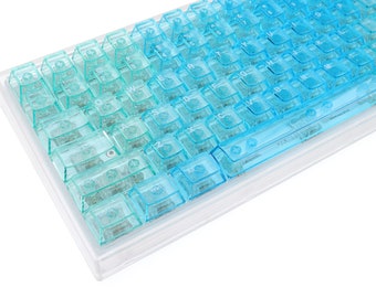 Juego de teclas transparentes con degradado azul: perfil Cherry, más de 150 teclas