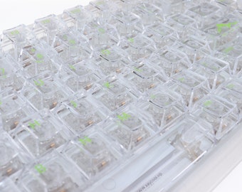 Clear Backlit Keycap Set: Neon Green UV Print, 115 Cherry PC Keys