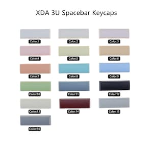 Puede incluir: Un conjunto de 16 teclas de barra espaciadora de diferentes colores para teclados mec&aacute;nicos. Las teclas est&aacute;n hechas de perfil XDA y tienen un tama&ntilde;o de 3U. Los colores incluyen blanco, rosa claro, amarillo claro, marr&oacute;n claro, azul claro, gris claro, verde, gris oscuro, negro, beige, burdeos y gris oscuro.