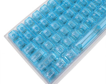 Juego de teclas para PC en azul transparente: perfil Cherry retroiluminado, 113 teclas
