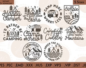 10 Camping embroidery Designs, Adventure Embroidery Pattern, Holiday Machine Embroidery Designs - 10 files - 5 sizes