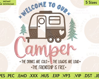 Welcome to our Camper Embroidery Design, Machine Embroidery Camping Design - 10 formats, 5 sizes