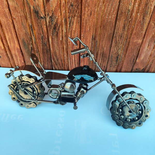 Metal Motorcycle Figurine, Motorbike Nuts Bolts Sculpture, Upcycled Bike Steampunk Art, Welded Home or Office Decor
