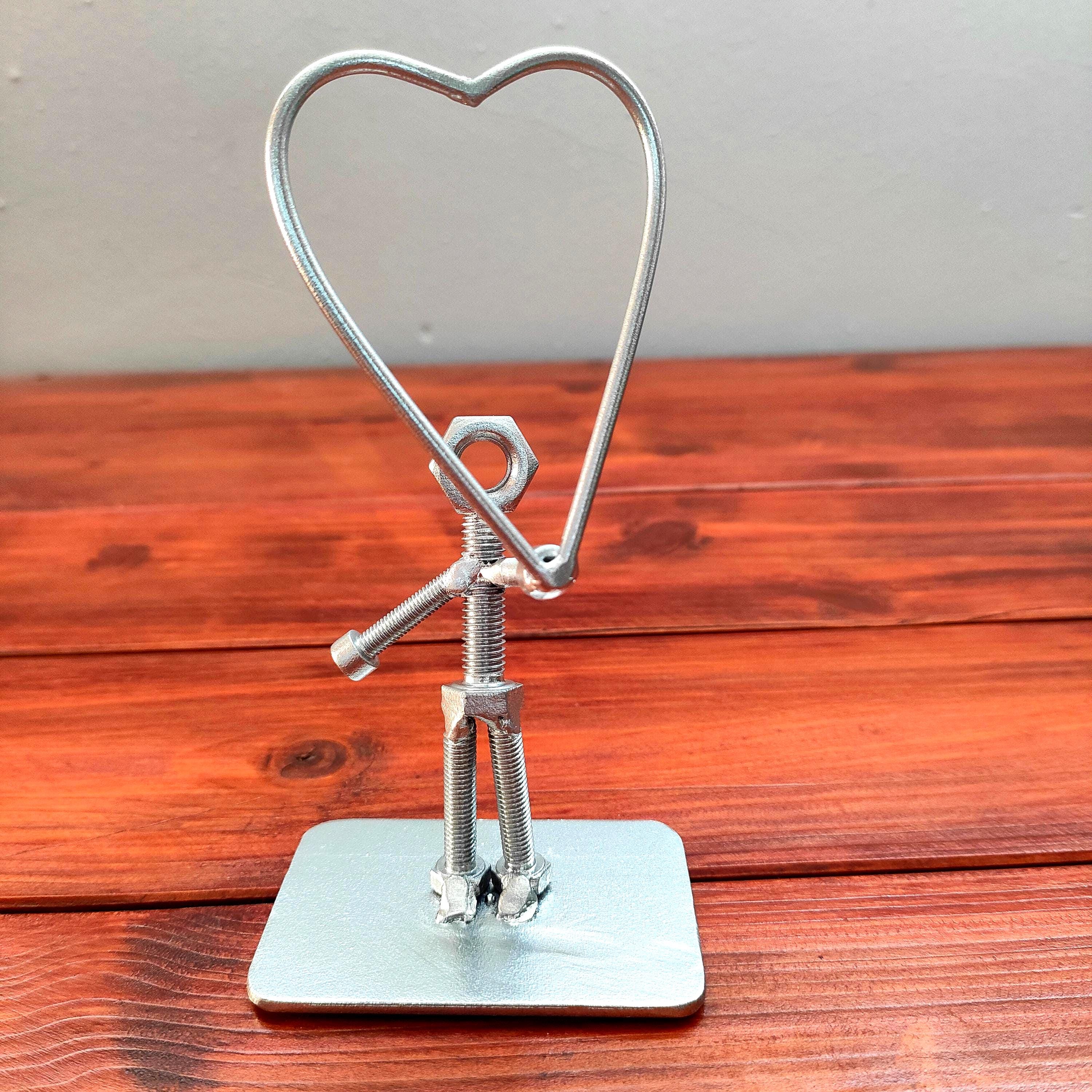 Welded Metal Man Sculpture: Nuts & Bolts Heart - Scrap Metal