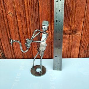 Welded Metal Saxophone Player Sculpture: Recycled Art Decor, Music Gift
