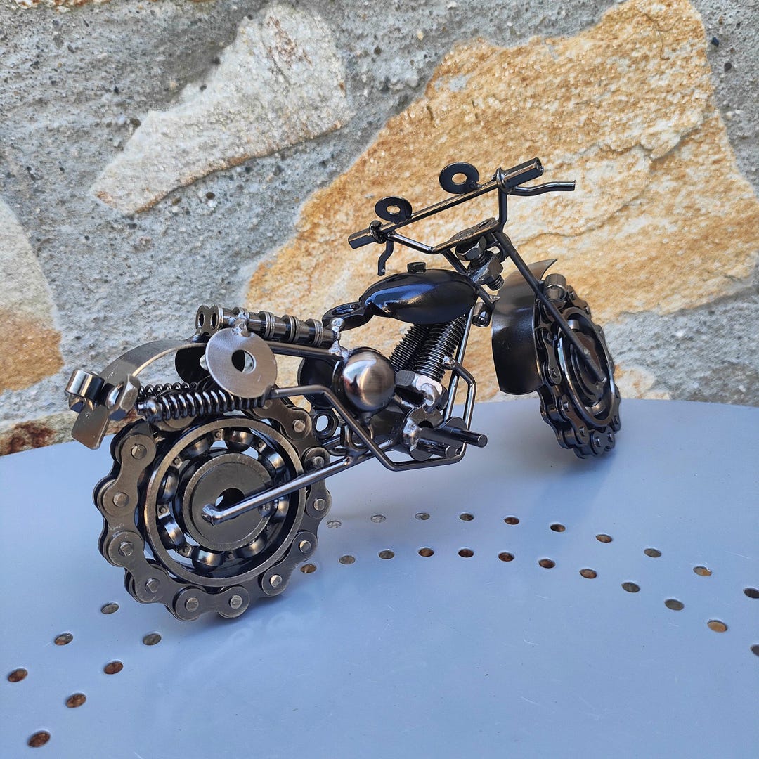 Dirt Bike Scrap Metal Sculpture Hand-welded Nuts Bolts Art - Main Image