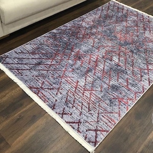 Purple Red Distressed Area Rug,vintage purple rug,Bohemian Purple Rug,purple rug runner,Washable Anti-Slip Rug,Living Room rug,Abstract rug