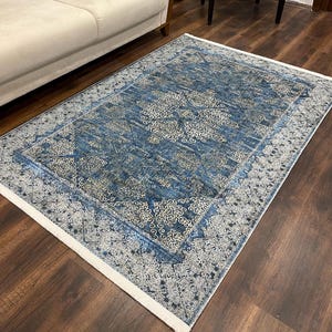 Elegant Blue Medallion Area Rug ,Belly Patterned Rug,Blue Rug, Rug,8x10 rug,6x9 rug,oversize carpet,Oriental Rug,vintage rug,