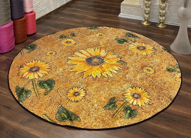 Sunflower Round Area Rug ,vibrant Floral Design,handwoven for Living ...