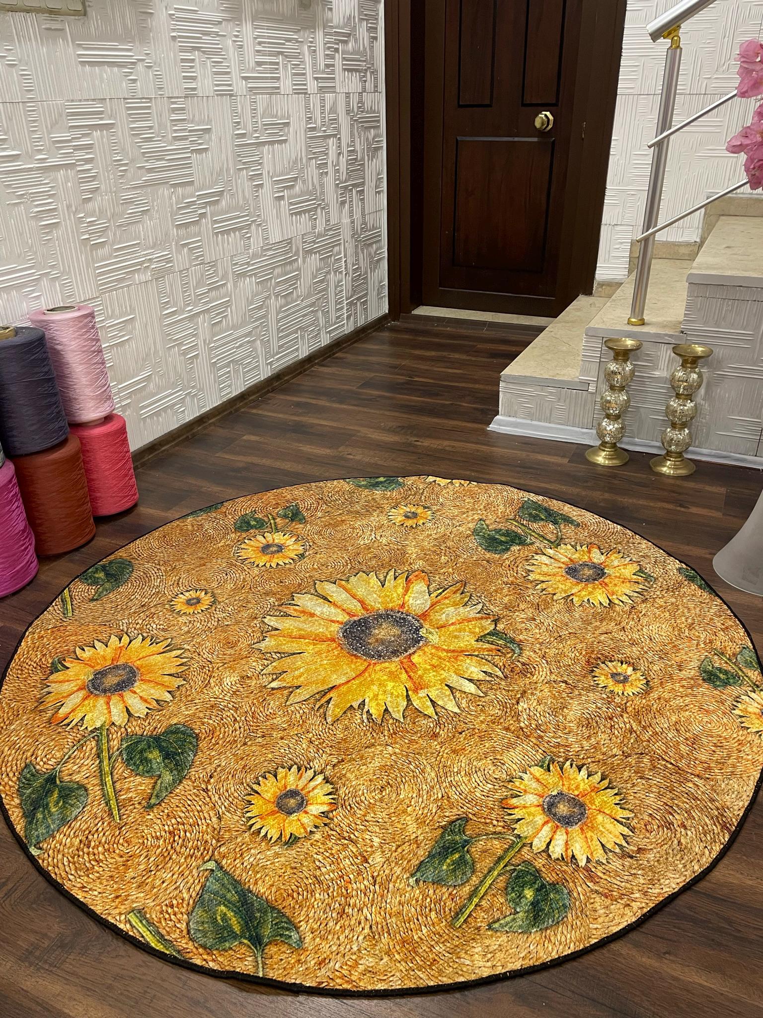 Sunflower Round Rug, Vibrant Floral Design, Boho Home Decor - Etsy
