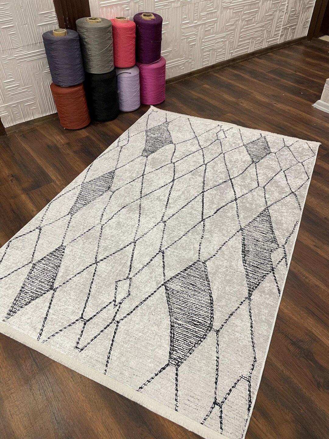 Line Pattern Rug Modern Black Lines Cotton Rug, Geometric Pattern Entryway Rug - Etsy