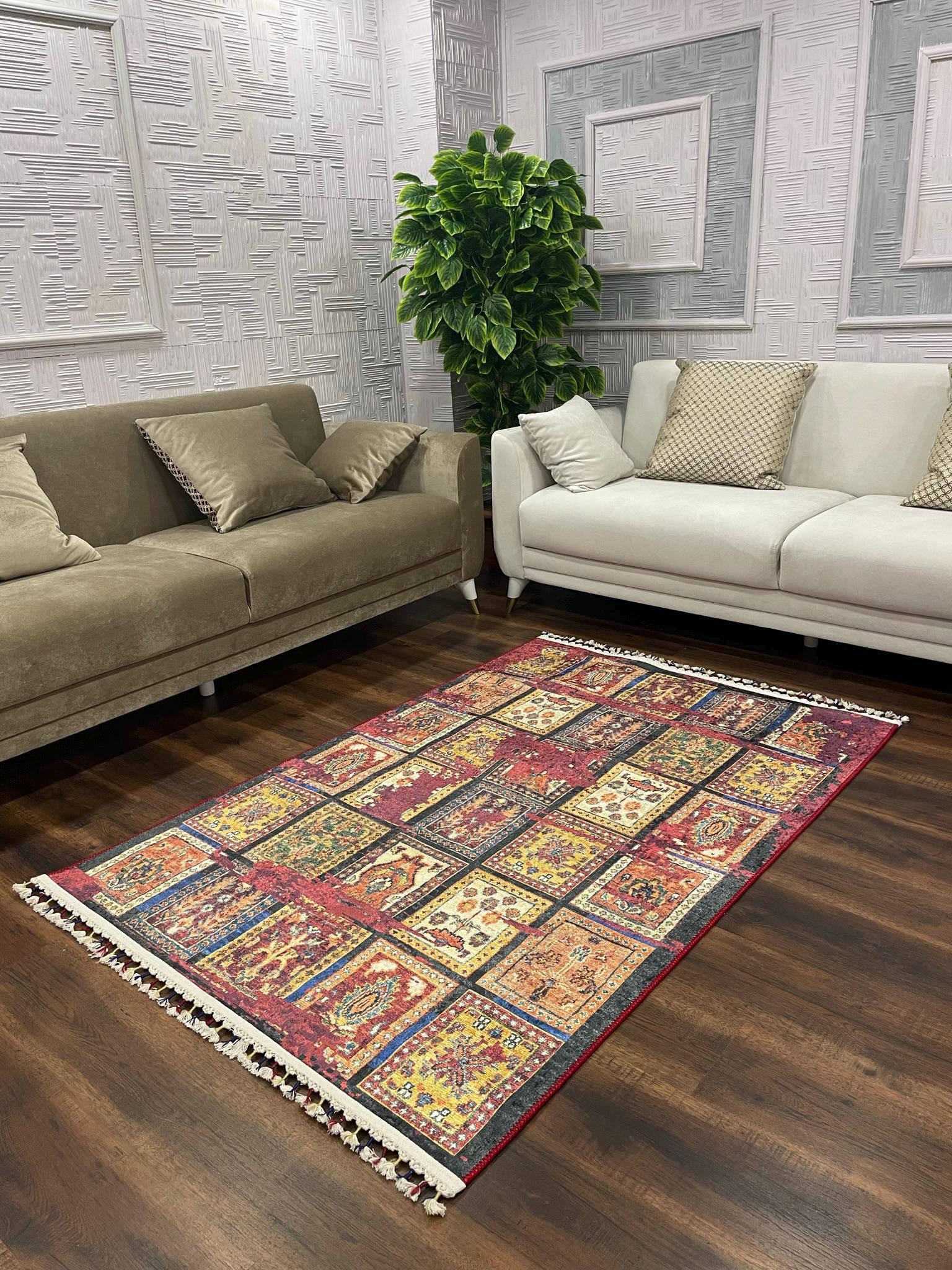 Vintage Turkish Style Cotton Area Rug, Colorful Patchwork Design - Etsy