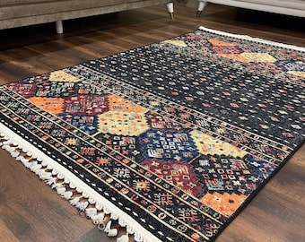 Vintage Turkish Area Rug, Traditional Colorful Cotton Rug