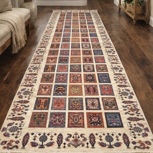 Multicolor Patchwork Runner Rug, Boho Hallway Kilim, Digital Printed Cotton